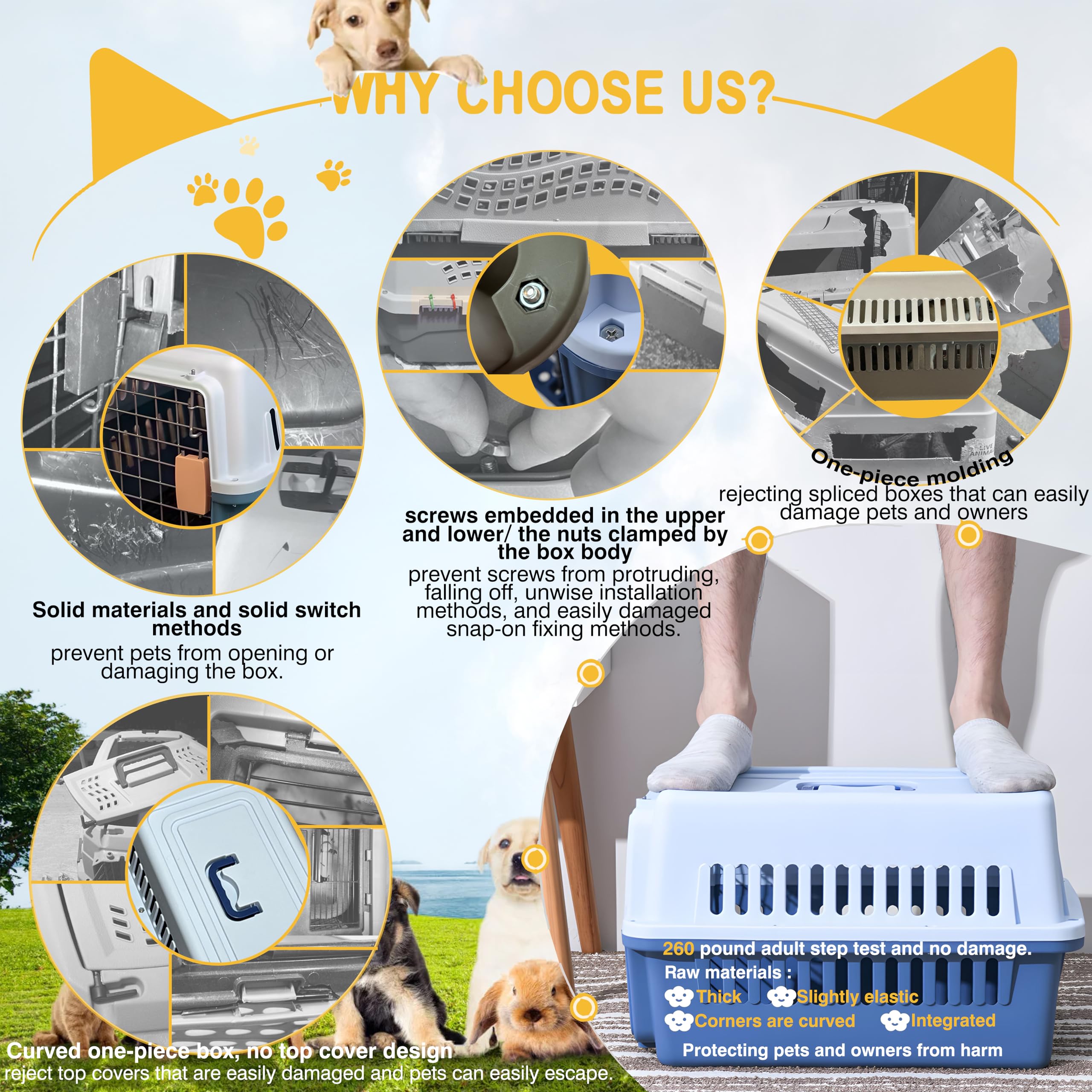 LLGJ-Pets Carrier, Kennel, 23 In. Long, Hard-Sided, for Dog/Cat up to 20 lbs, Suit for Airline/Road Travel (Orange) - image 5