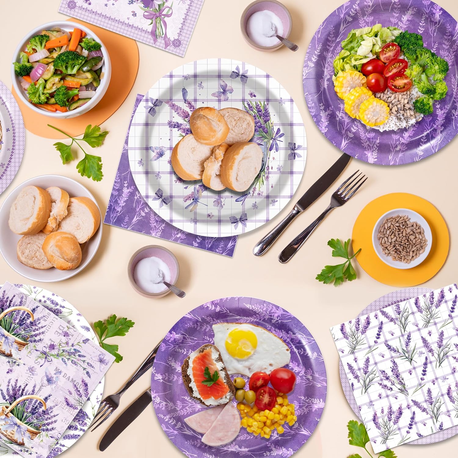 24 Pieces Lavender Party Decorations Lavender Paper Plates 7 Inch, Lavenders Dessert Plates Tableware Floral Butterfly Dinnerware for Purple Floral Wedding Baby Shower Summer Picnic Supplies - Image 3