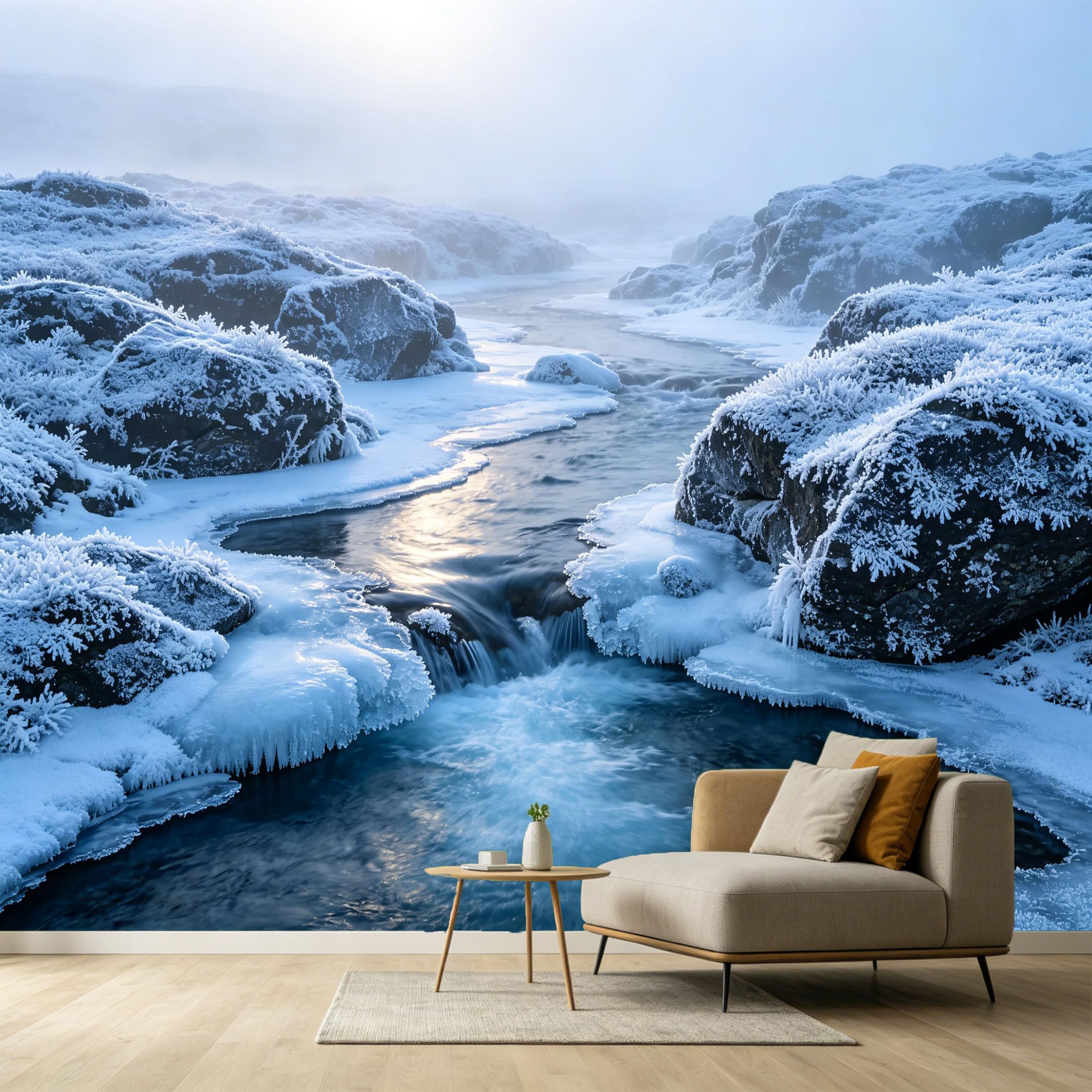 Custom Size Wall Murals Winter River Landscape Frozen Rocks Mountain Lake Nature SelfAdhesive Wall Fabric Removable Large Wallpaper for Photo Living Room