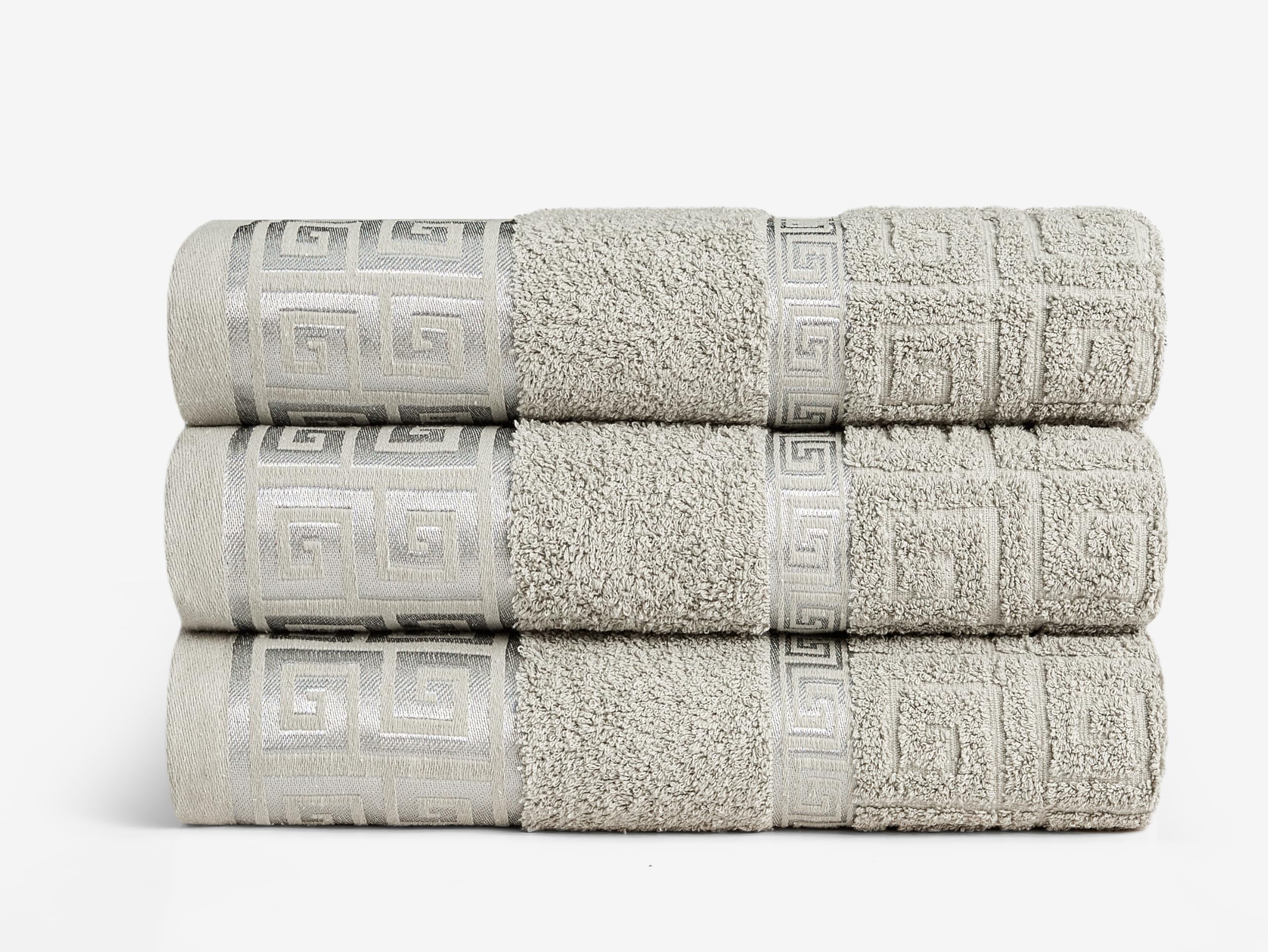 Embroidered Greek Key Bath Sheet Towel Designer Cotton XL Towels Silver Grey 3pk