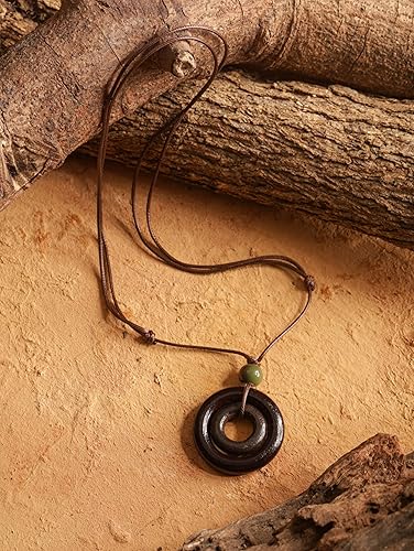 Miniatura 3 de MINACHI Collar étnico bohemio chic de doble anillo de madera circular, estilo bohemio, vintage, regalo de joyería de verano para mujer