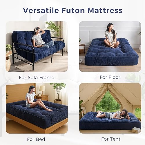 Miniatura 11 de MAXYOYO Colchón futón de 8 pulgadas, tamaño Queen, sofá cama ultra grueso, sofá cama copetudo, colchón de piso para adultos, relleno de espuma