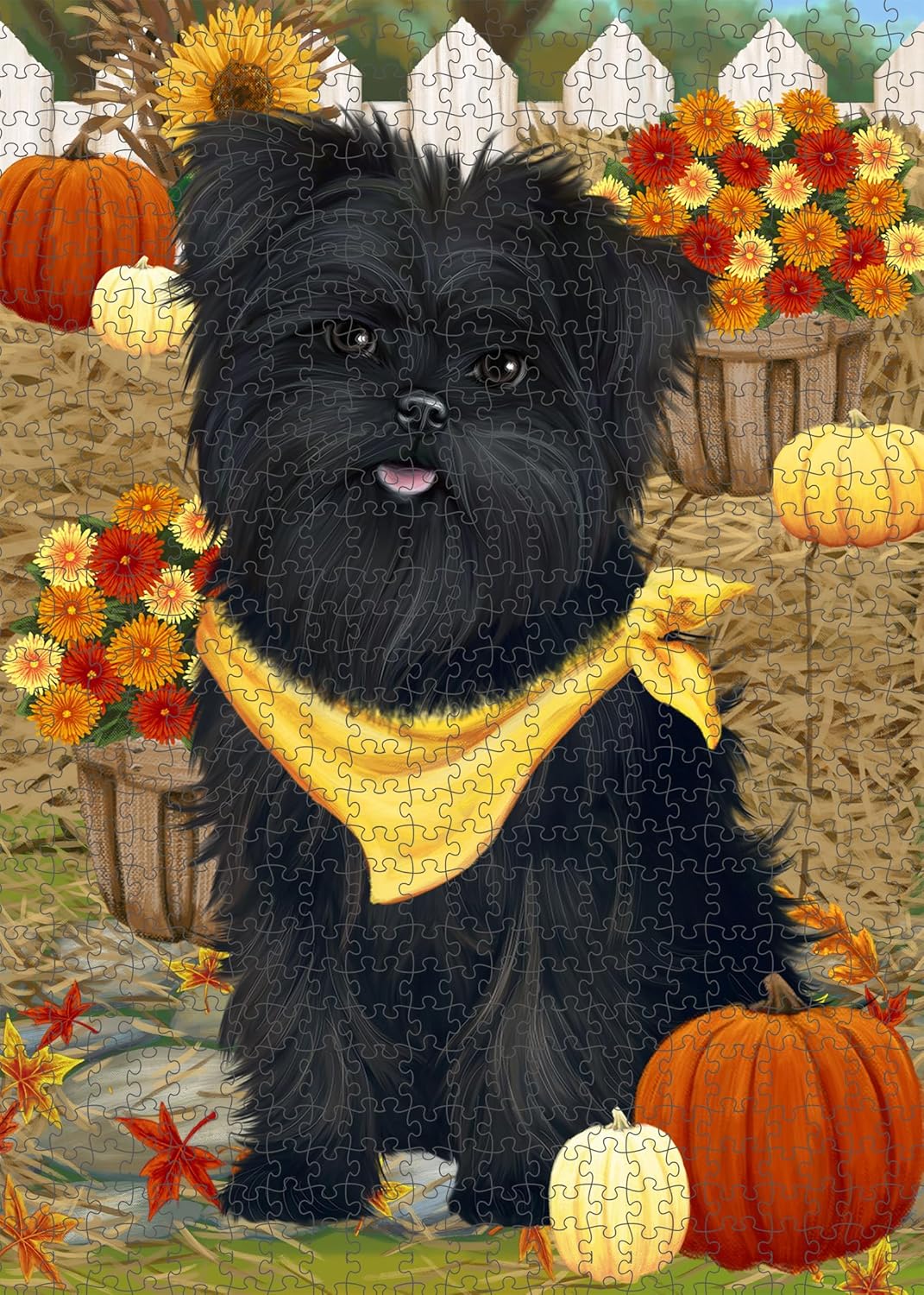 Fall Autumn Greeting Affenpinscher Dog - Interlocking Jigsaw Puzzle - Canine Christmas Challenging Puzzles Games for Group Adults, 500 Pieces 20.5"x15"