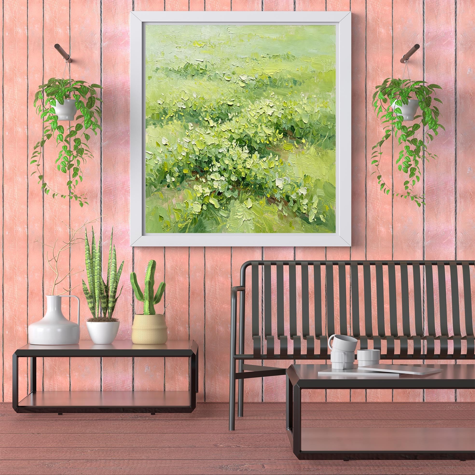 Cuadro De Pared Grande En Lienzo para Sala De Estar Pintado A Mano con Técnica Impasto Paisaje De Pradera Primaveral Pintura Al Óleo Decoración De Pared Estilo Granja Boho para Dormitorio Casa De