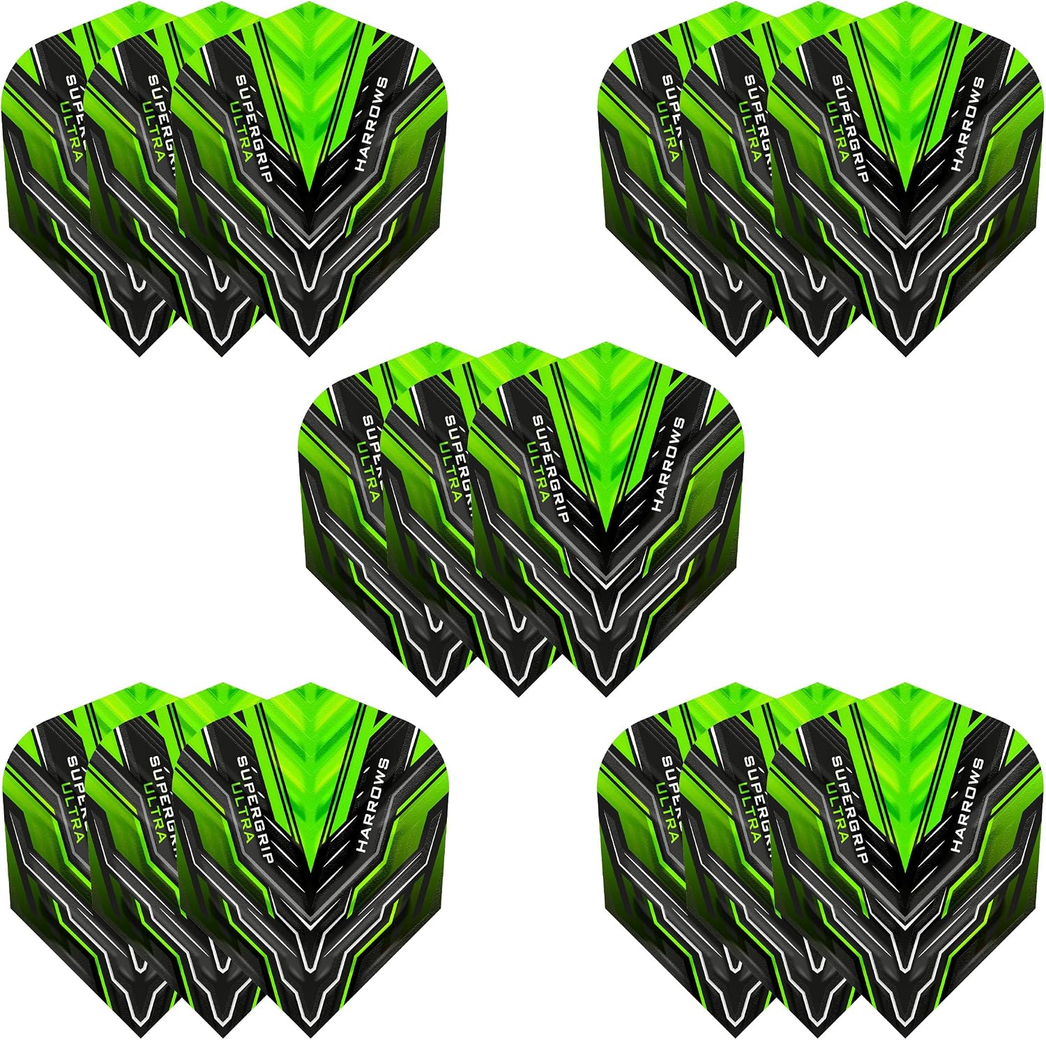 Harrows SUPERGRIP Ultra Flights| Set of x5 Premium Extra Strong Dart Flight Bag (15 Flights) (Green)