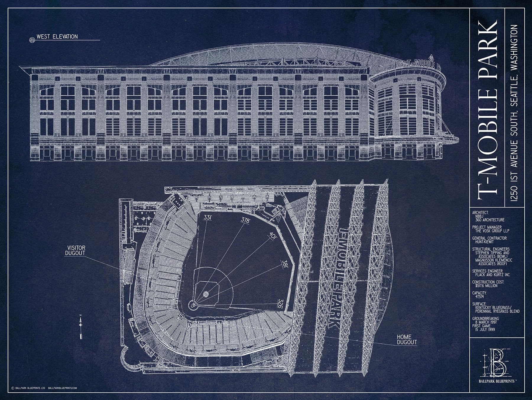 T-Mobile Park Blueprint Style Print