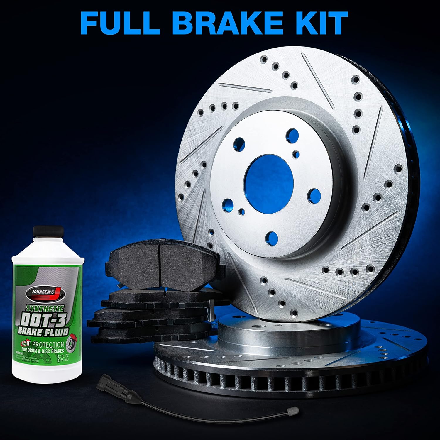 Power Sport Front Rear Brakes and Rotors Kit |Front Rear Brake Pads| Brake Rotors and Pads| Semi-Metallic Brake Pads and Rotors| Sensor Wire BLCC.74000.63
