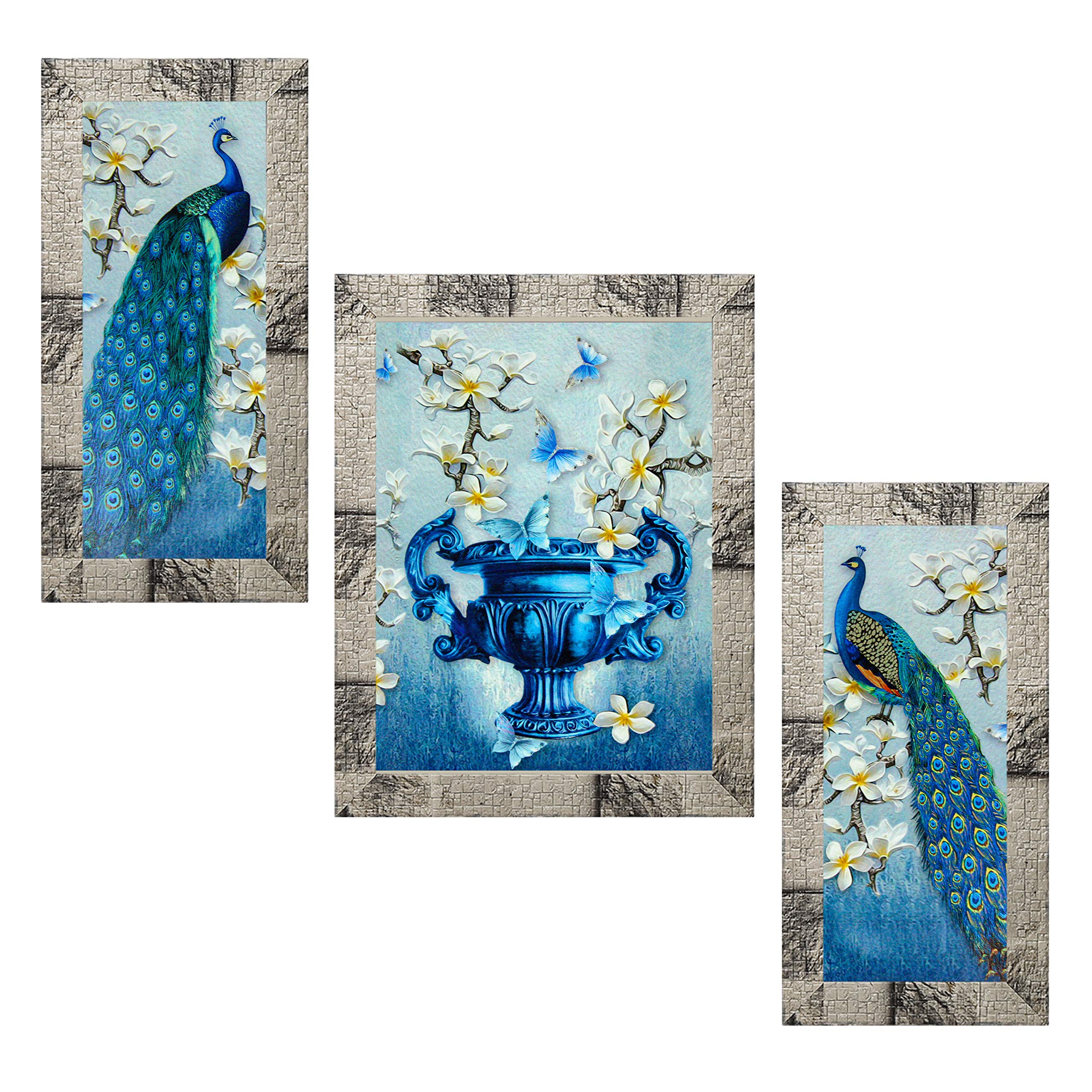 Indianara Set of 3 Beautiful Pair of Peacock and Flower vase Framed Art Painting (6 X 13, 10.2 X 13, 6 X 13 inch, Marble White) (B08ZBWC7T5) Amazon Price History, Amazon Price Tracker