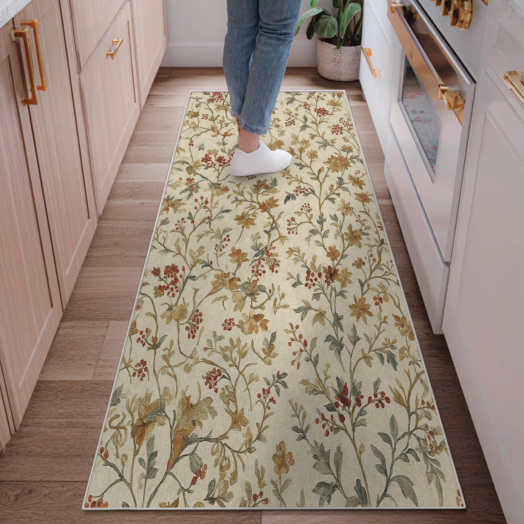 Tapis rectangulaire de buanderie doux et anti-tache couleur beige