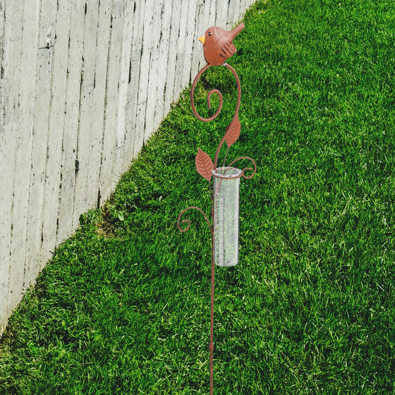 Pluviometro con Picchetto in Ferro e Vetro per Giardino | Tubo Graduato, Misura da Esterno, Colore Marrone, Adatto a Patio e Casa