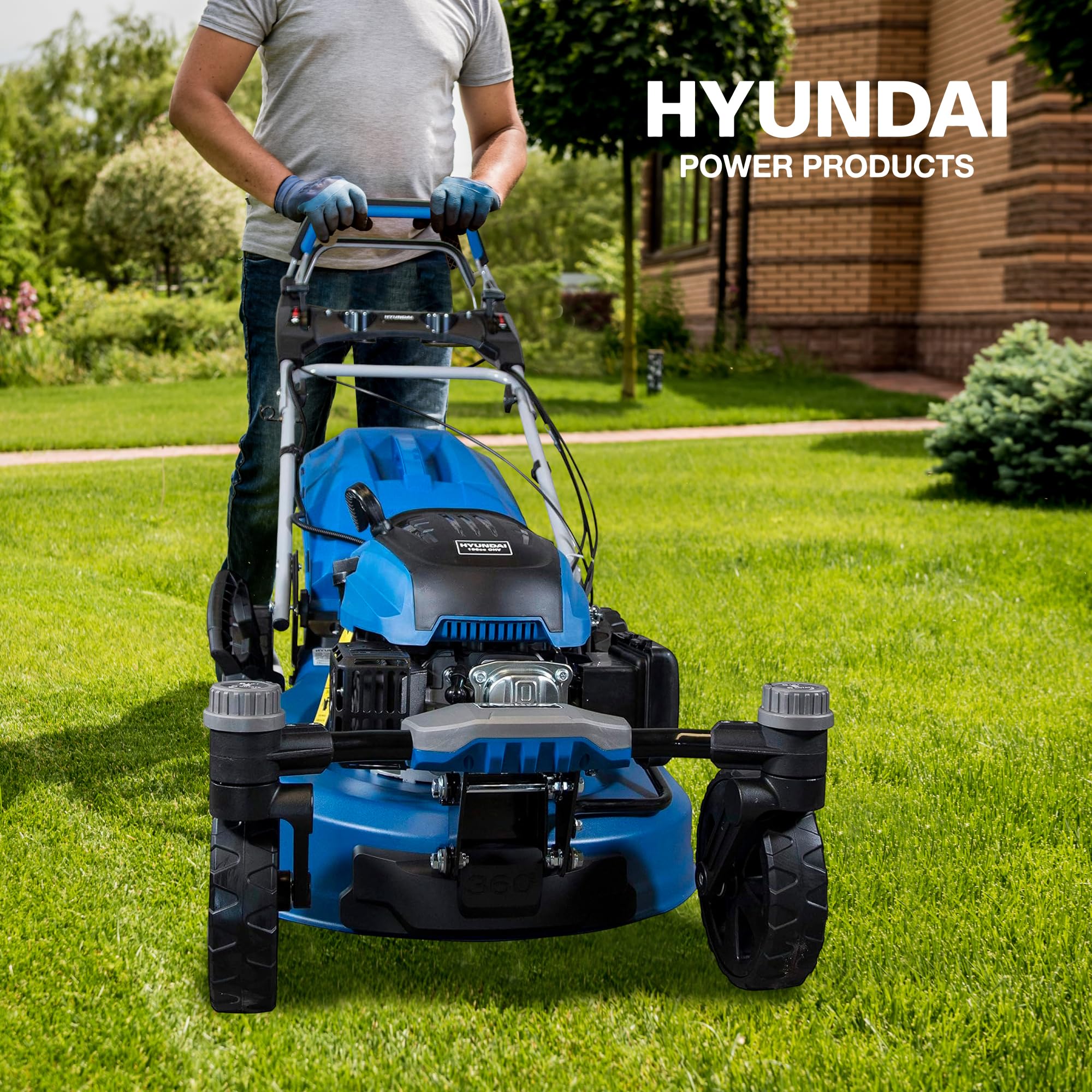 Hyundai Cortacésped Gasolina Autopropulsado Mulching 51 cm Profesional - Cortacésped con Arranque Eléctrico y Giro 360º Fácil Manejo - Máquina Cortar Césped Potente para Jardines Grandes