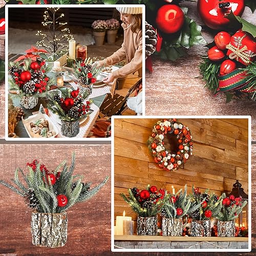 Miniatura 4 de 4 piezas de árbol de Navidad pequeño de 13.8 x 11.8 pulgadas, mini decoración de árbol de Navidad artificial de mesa, mini árbol de Navidad con