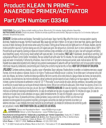 Loctite 545 Pneumatic/Hydraulic Pipe Thread Sealant, High Lubricity, High Pressure & 7649 Klean N Prime: Activator for Anaerobic Adhesives, Decrease Cure Time, Low Temperature