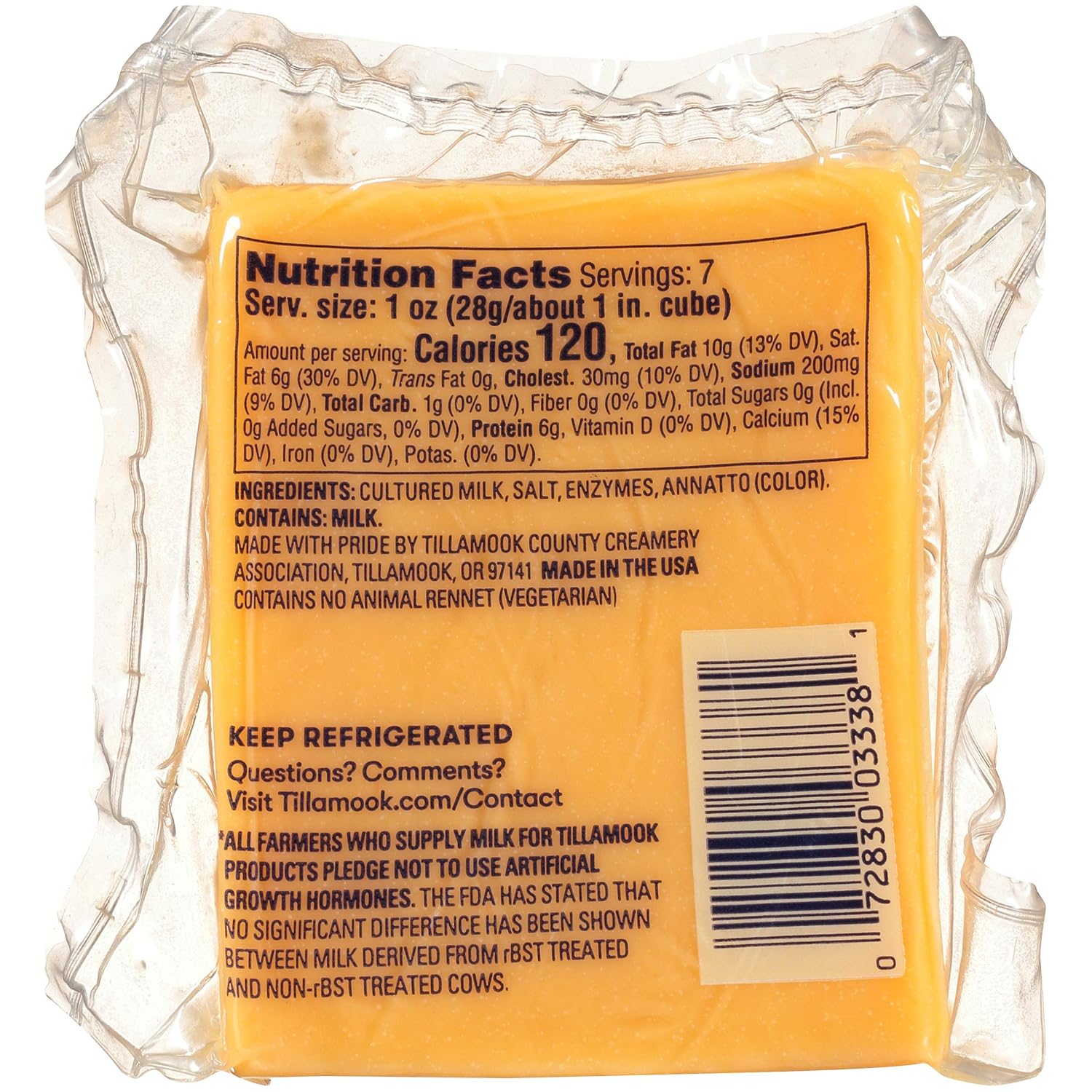 Tillamook Extra Sharp Cheddar Cheese Deli Cut, 7 oz (Packaging May Vary)
