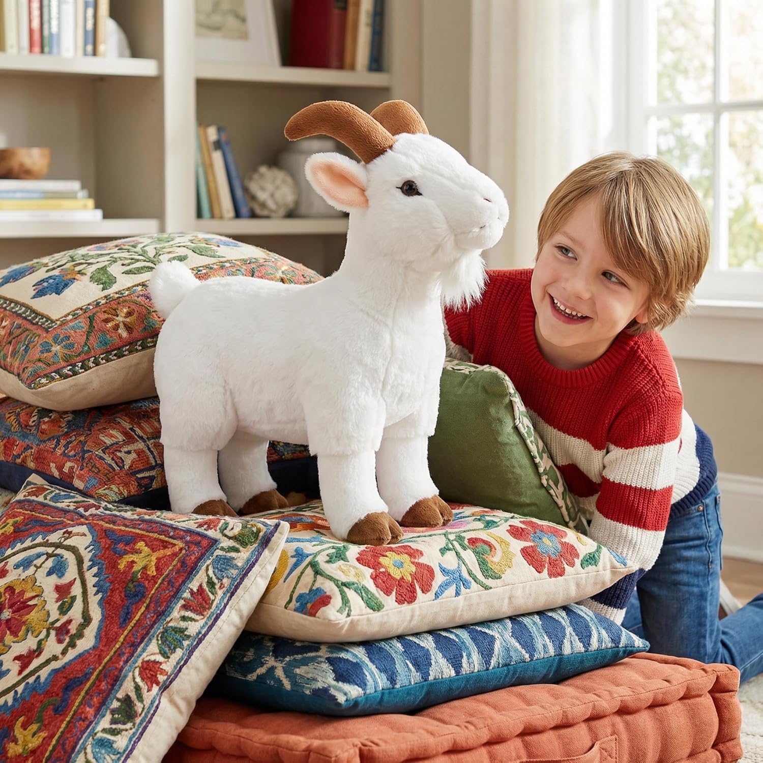 Goat Plush Toy - Lifelike 12' Soft White Goat Stuffed Animal, Unique Plushie Toy Model Doll Collection for Kids