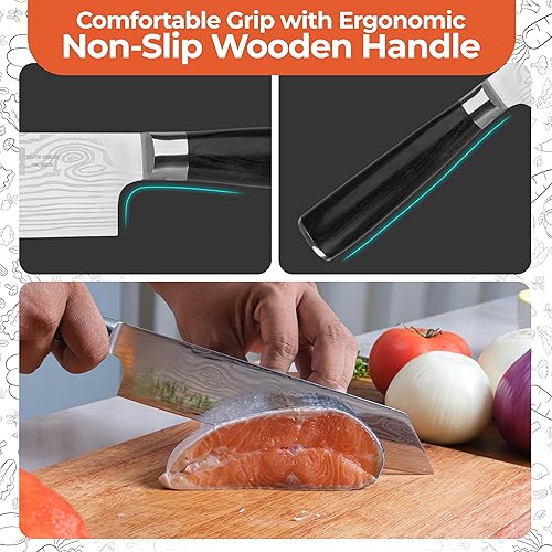 Miniatura 5 de Gidli Cuchillo de chef de 8 pulgadas con afilador de cuchillos de acero inoxidable al carbono, ultra afilado, mango de madera ergonómico, caja de