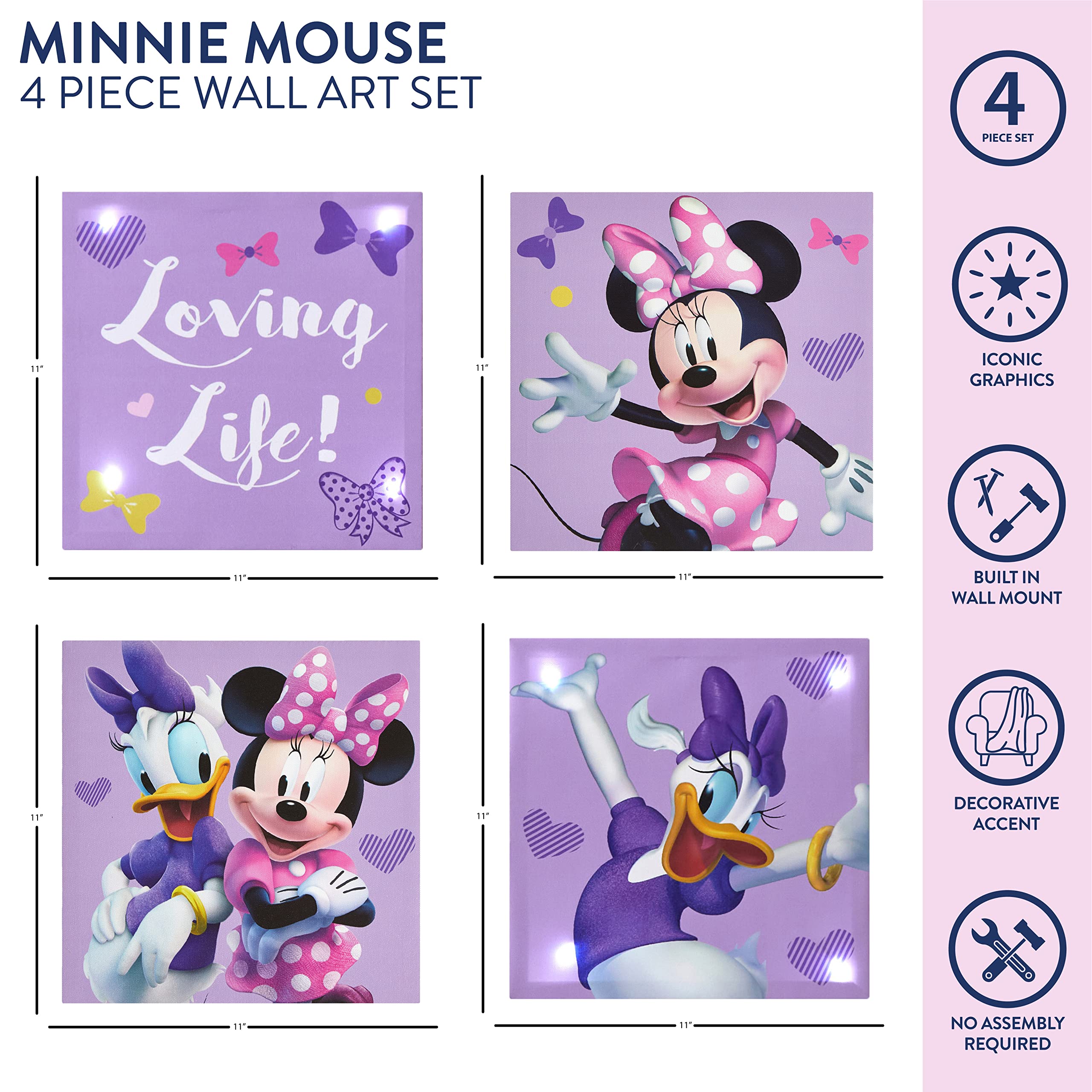 Minnie♡‼️4点セット Amazon.com: Disney Minnie Mouse LED Canvas Wall Art – 4-Pack Set