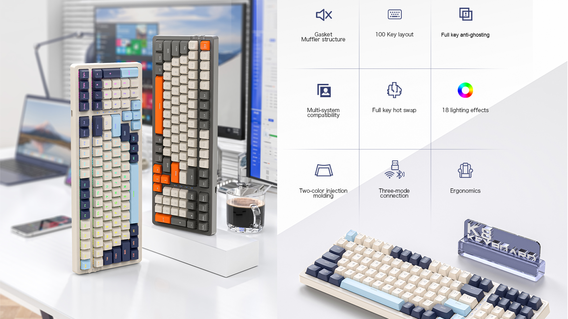 Amazon.com: FREEWOLF RK-K8 Wireless Mechancial Gaming Keyboard Hot