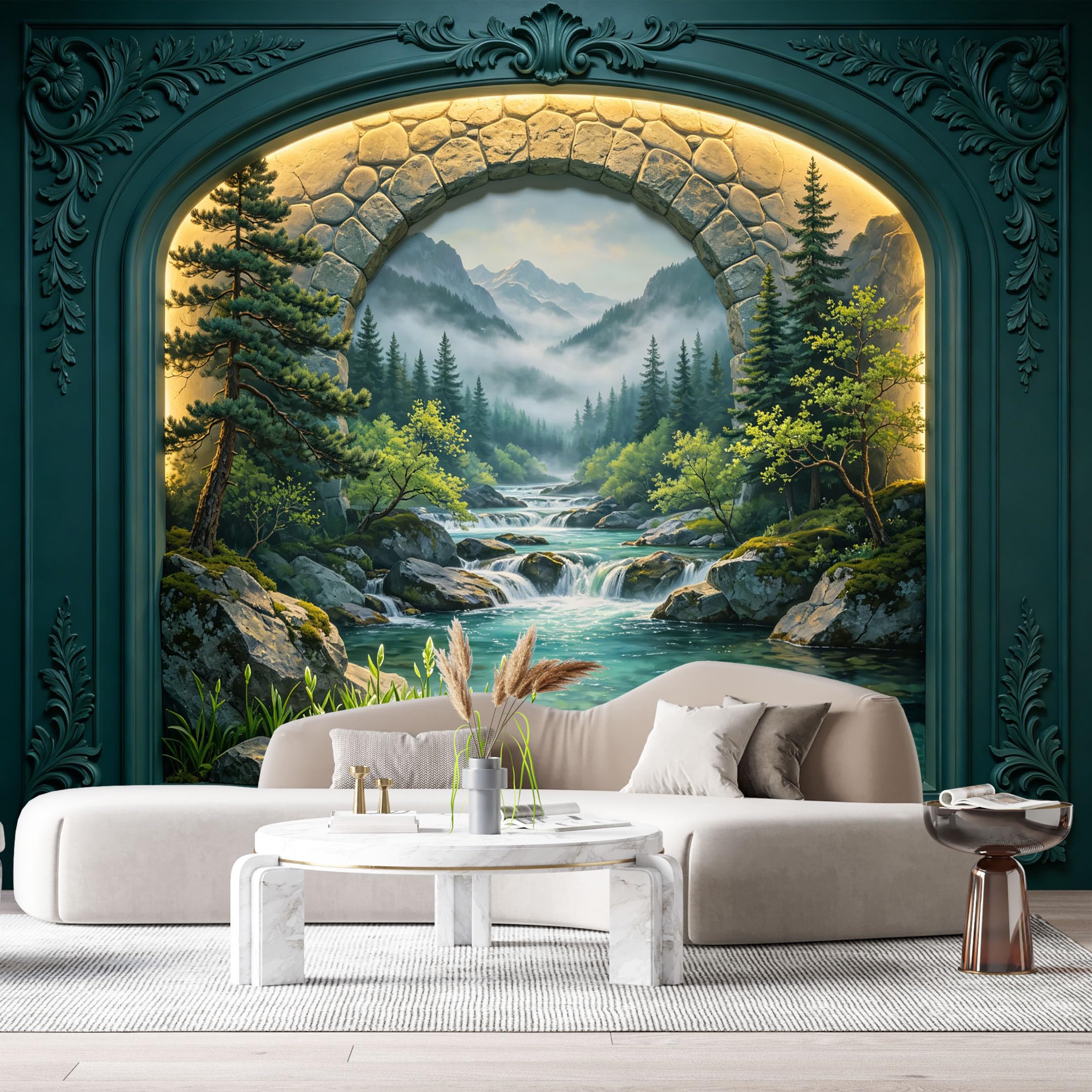 Custom Size Wall Murals Mountain Lake Forest Landscape 3D Trompe L'Oeil SelfAdhesiveWall Fabric Removable Wallpaper Wall Decor for Living Room Bedroom Bathroom