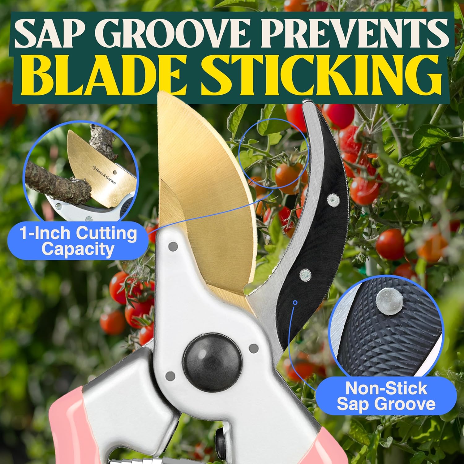 Haus & Garten ClassicPRO 8.5" Premium Titanium Bypass Garden Shears - Use as Pruners, Pruning Shears for Gardening, Hand Pruners, Handheld Garden Clippers, Scissors for Women