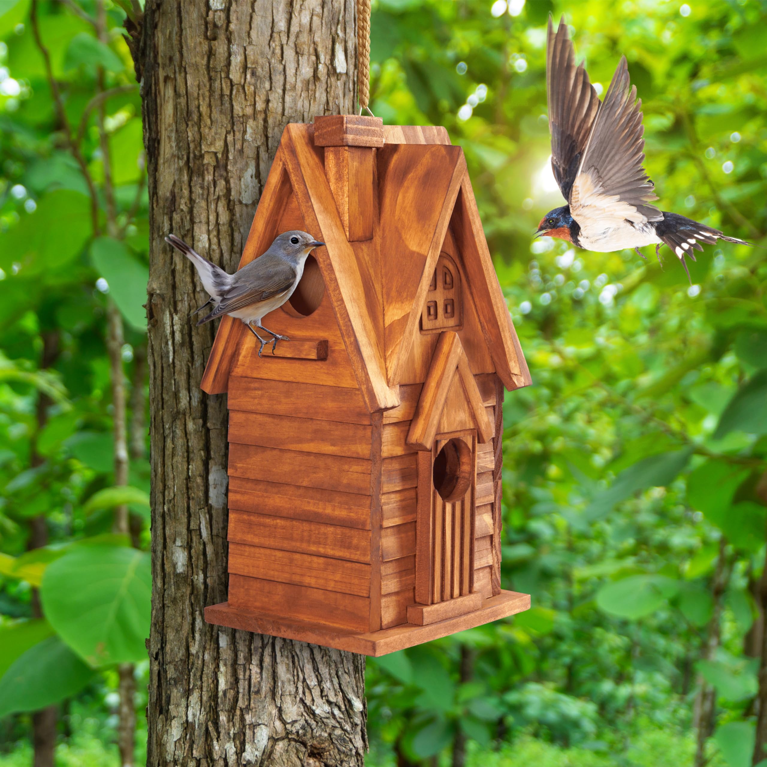 MIXUMON- Casas para pájaros para Exteriores, Espacio para 2 Casas de pájaros al Aire Libre para 2 familias de pájaros, casa para pájaros Colgante para jardín (Estilo 11)