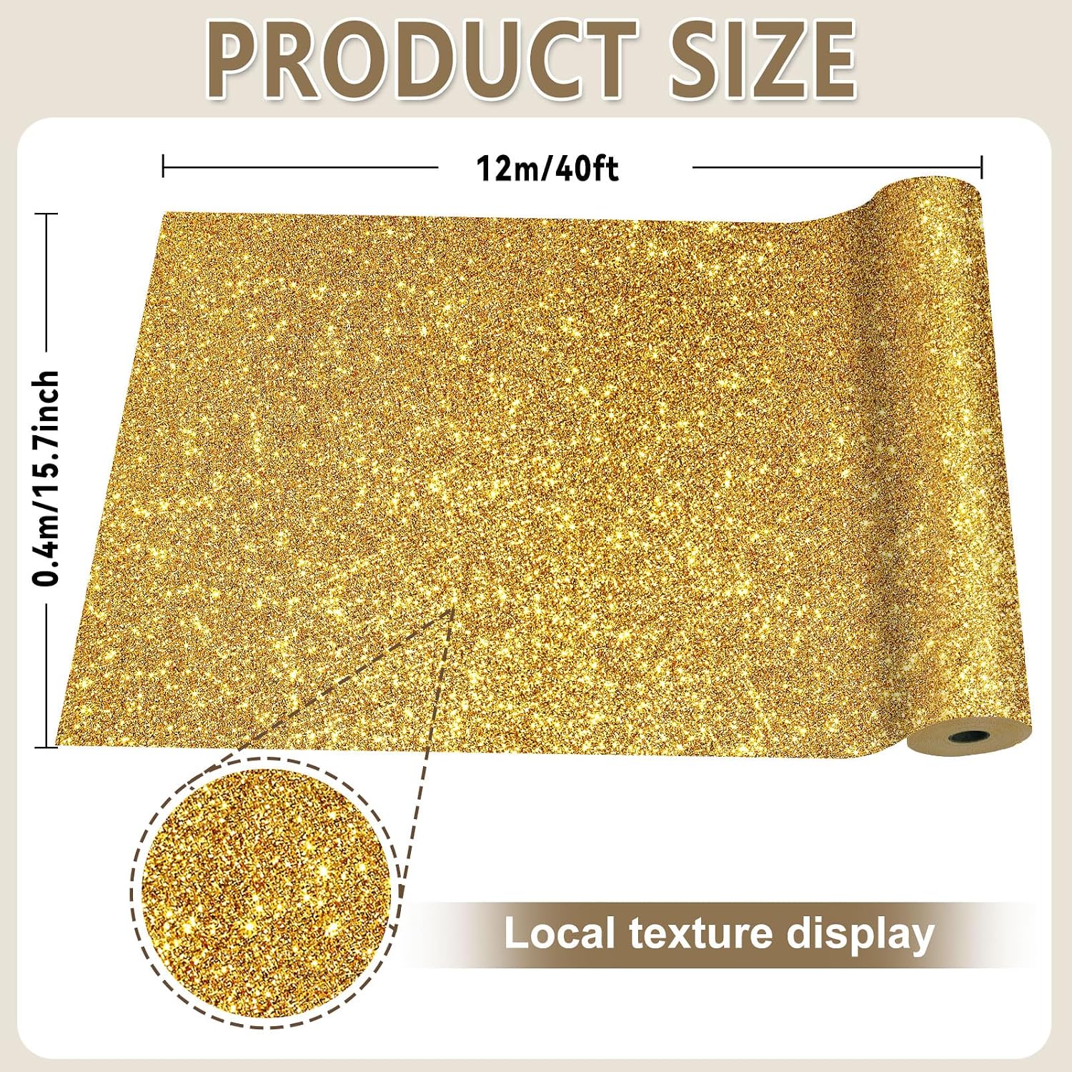 Glitter Bulletin Board Roll Gold Bulletin Board Paper Sparkle Gold Wrapping DIY Art Crafts Fade Resistant Wrinkle Resistant Poster for Classroom Office Home Backdrop Decoration 15.7" x 40 Ft