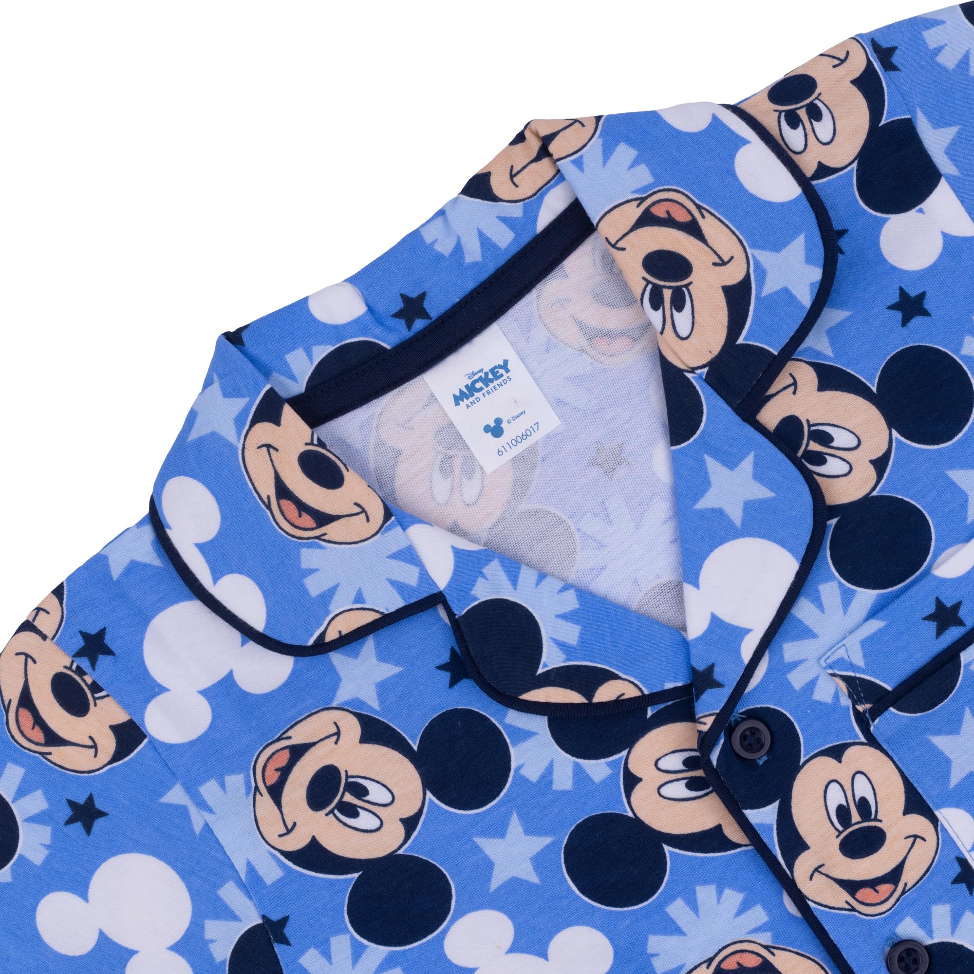 Disney Topolino/Mickey Mouse, 100% Cotone con Bottoni Pigiama a Maniche Corte, Blue, Blu