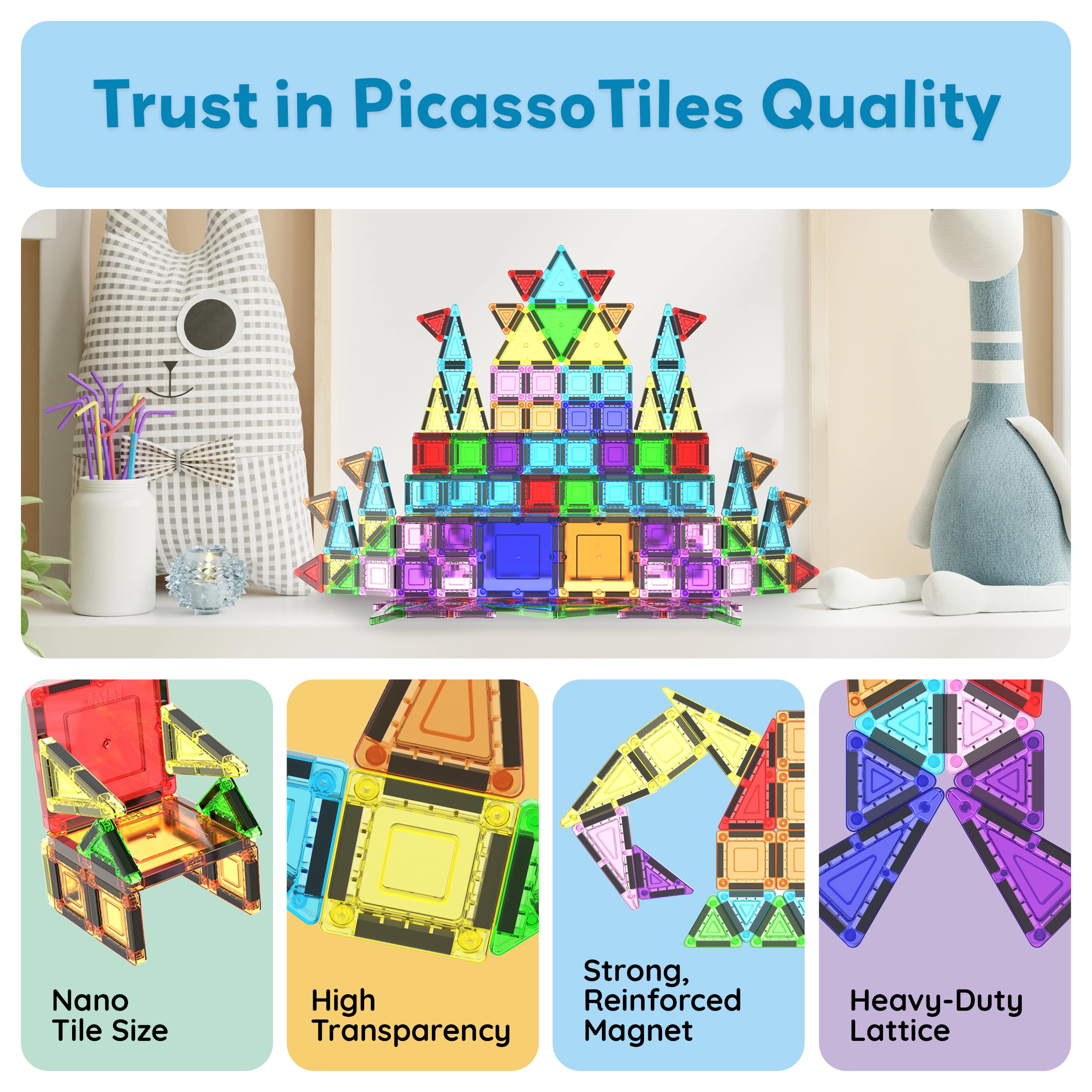 PicassoTiles 100 szt. podróży nano magnetyczne płytki budowlane klocki zabawka z walizką do przechowywania edukacyjny zestaw do nauki STEM zestaw do budowania 3D magnes płytki układanie w stos klocki