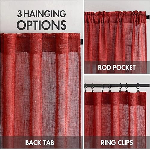 Miniatura 3 de MIULEE Cortinas de lino rojo de 84 pulgadas de largo para dormitorio, sala de estar, cortinas de ventana con textura de lino suave y grueso,