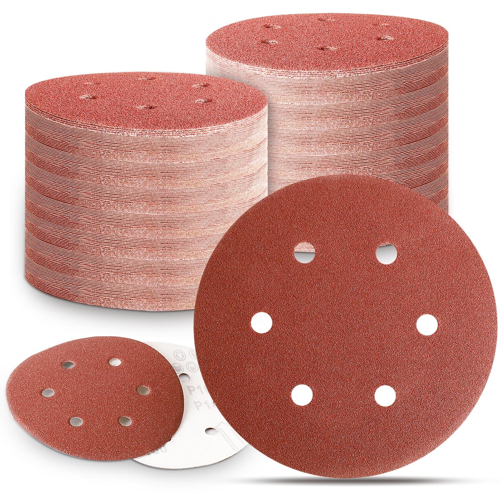 100 PCS 6 Inch Sanding Discs 6 Hole Hook and Loop Sandpaper 80, 120, 240, 320, 400 Grit for Random Orbital Sander