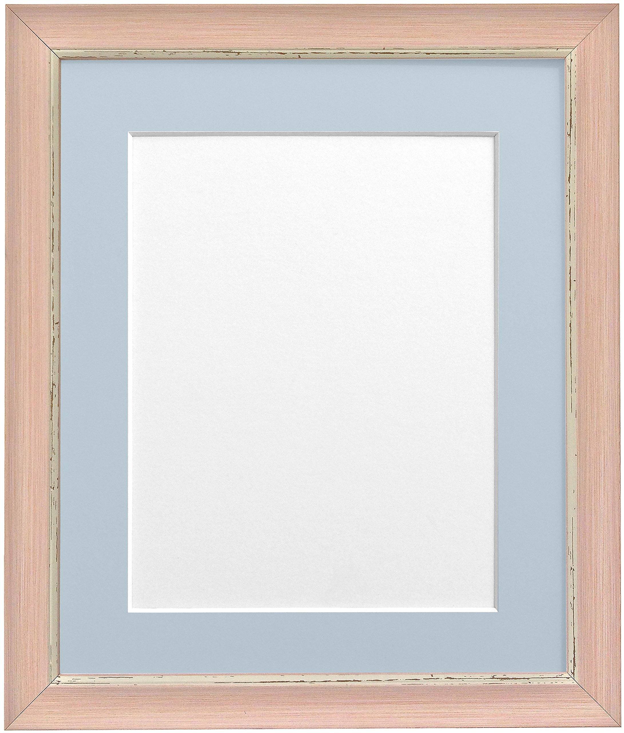 FRAMES BY POST Nordic Distressed Pink Photo Frame with Blue Mount A2 Pic Size A3 (Plastic Glass)