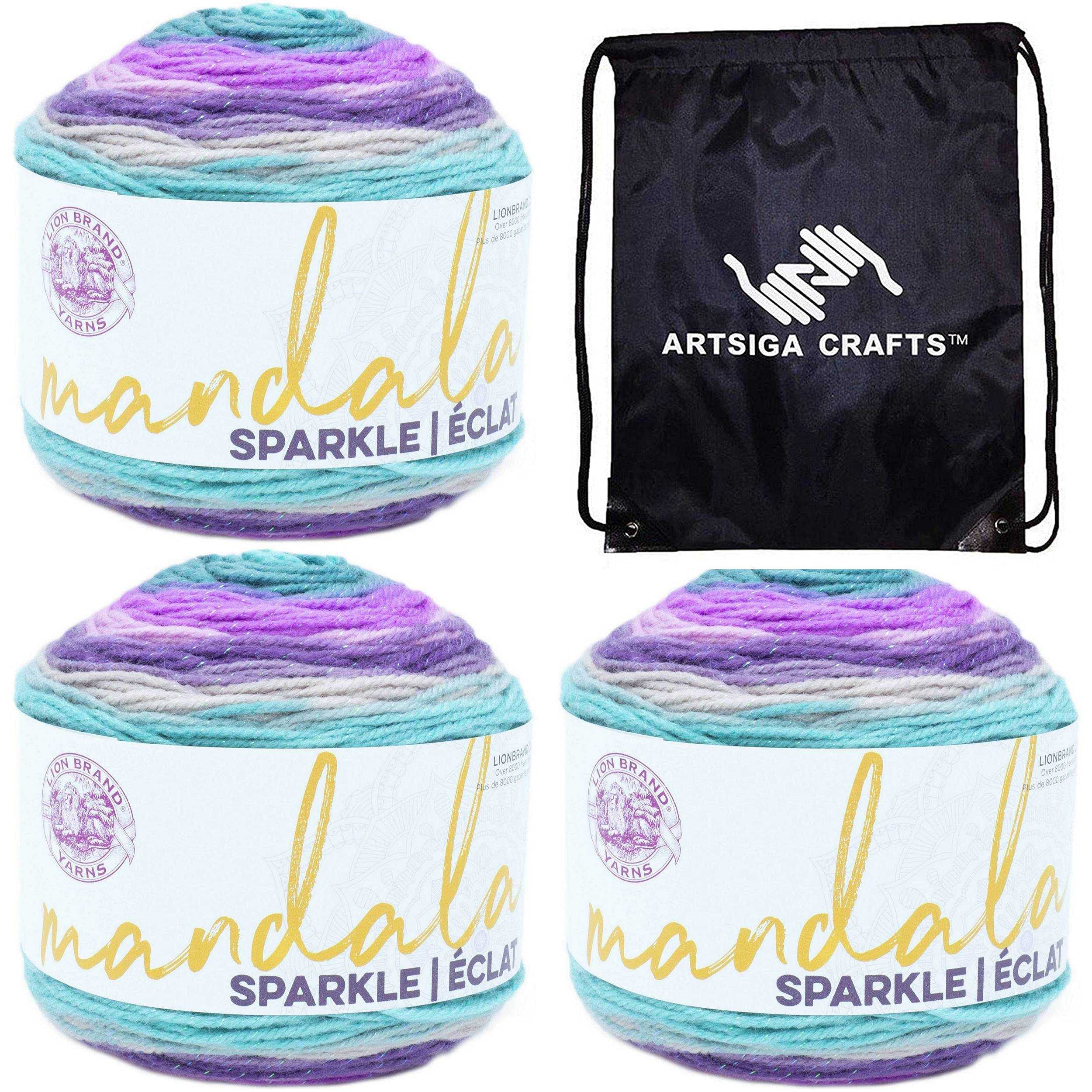 Lion Brand Mandala Sparkle Aquila 527-329 (3-Skeins - Same Dye Lot) DK Light Worsted #3 Acrylic Yarn for Crocheting and Knitting with Project Bag