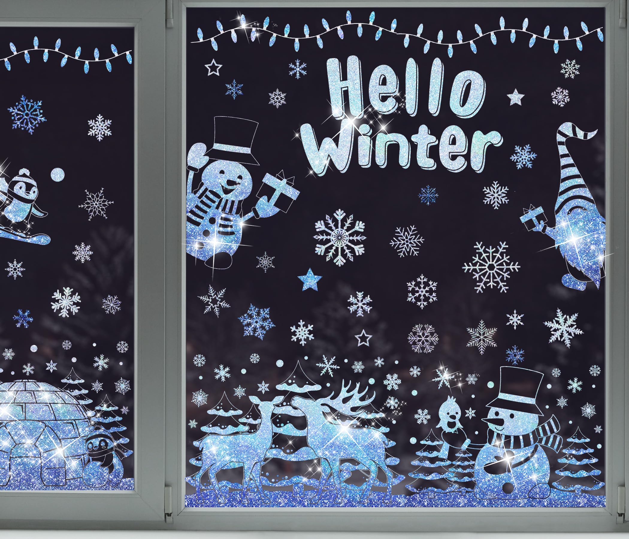 Glitter Snowflake Window Stickers 147PCS Sparkling Snowflake Window Clings Winter