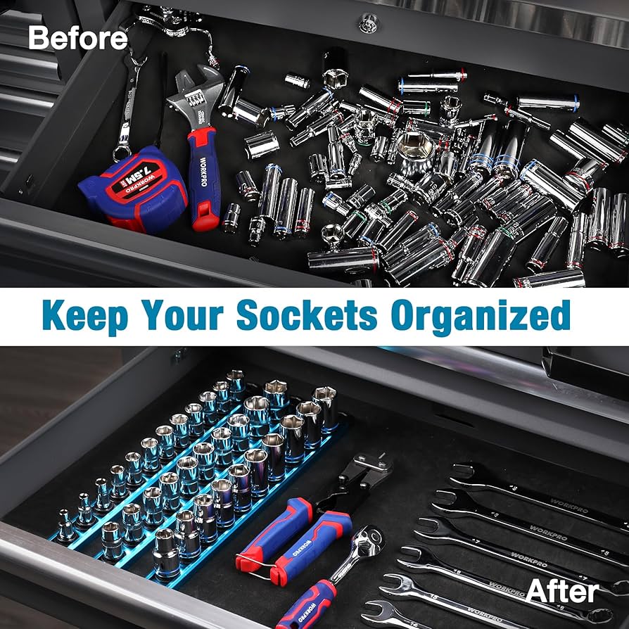 WORKPRO Magnetic Socket Organizer, 1/4-Inch Drive Aluminum