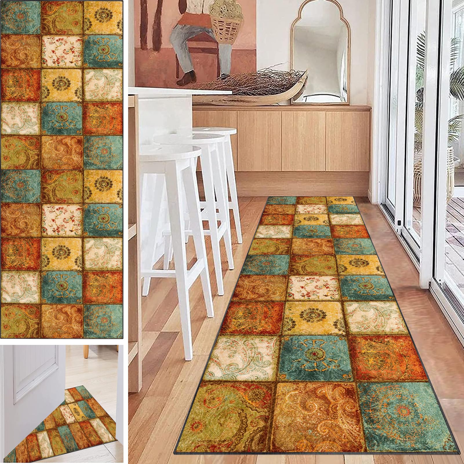Küchenläufer Teppich Läufer für Flur Küche Wohnzimmer Schlafzimmer, Teppichläufer rutschfest Waschbar Teppich für Küche, Flurteppich Eingangsteppich Bettvorleger Schlafzimmer 120 x 450 cm