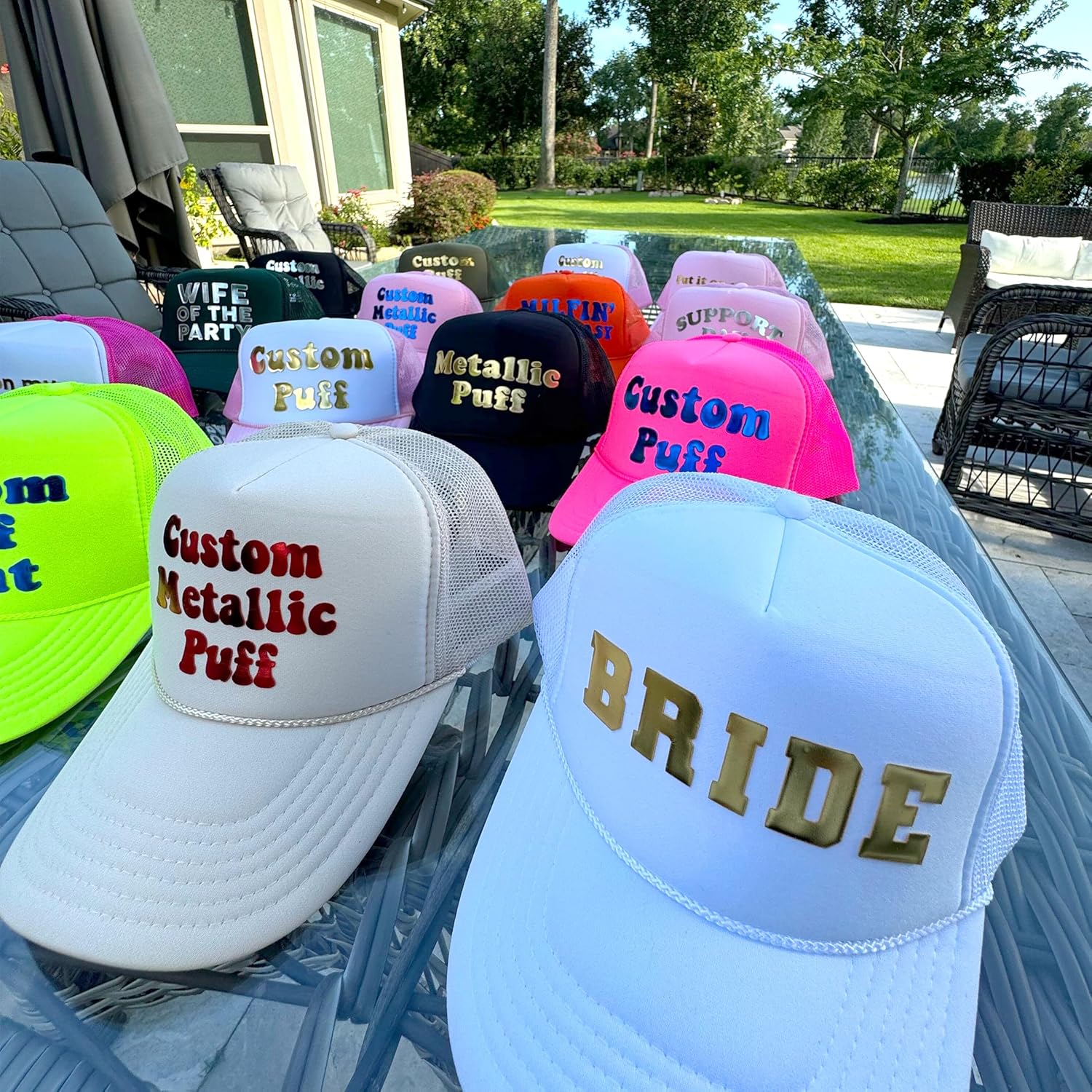 Personalized Metallic Foam Trucker Hat Custom Metallic Puff Print Trucker Hat - Image 7