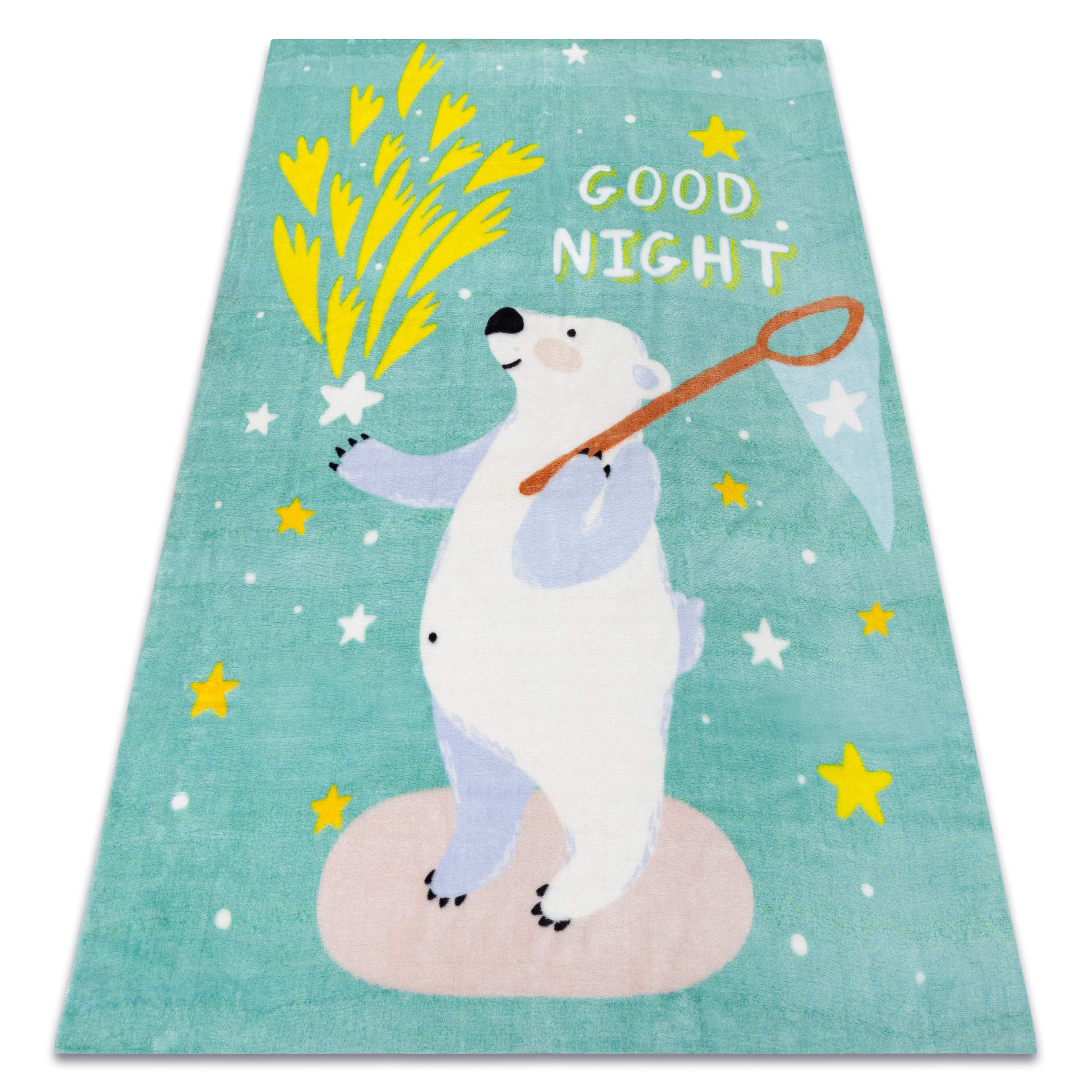 Tapis Ours étoiles vert bleu anti-froid grand tapis de jeu pour sol dur chambre
