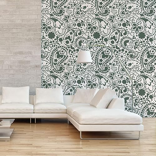 Miniatura 2 de NAKLEO Plantilla de pintura de pared de tamaño grande, 23.2 x 37.4 pulgadas, estampado floral de cachemira turca oriental, plantilla de plástico