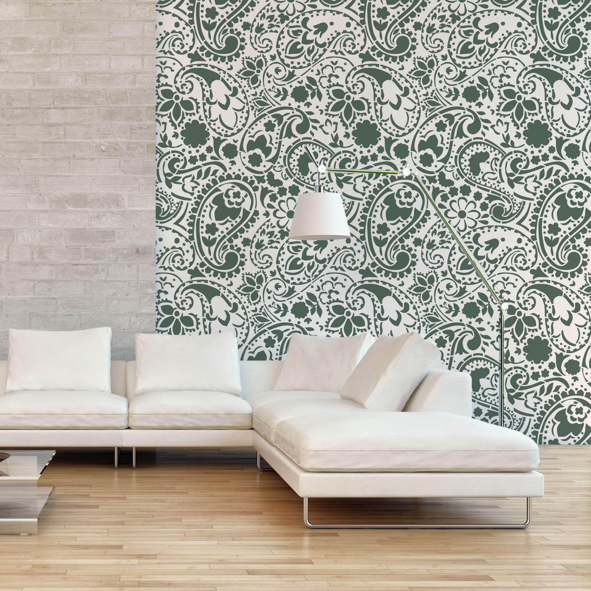 NAKLEO Plantillas para Pintar Paredes Grandes 59x95cm, Floral Paisley Turco Oriental Patrón, Stencil Plástico y Reutilizable, Geométrico Papel Pintado, Dibujo Manualidades DIY Casa Decoración