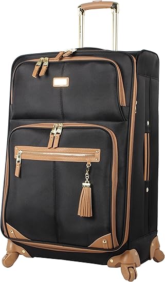 review Steve Madden Designer Luggage - Checked Large 28 Inch Softside Suitcase - Expandable for Extra Packing Capacity - Lightweight Bag with Rolling Spinner Wheels (Harlo Black)
