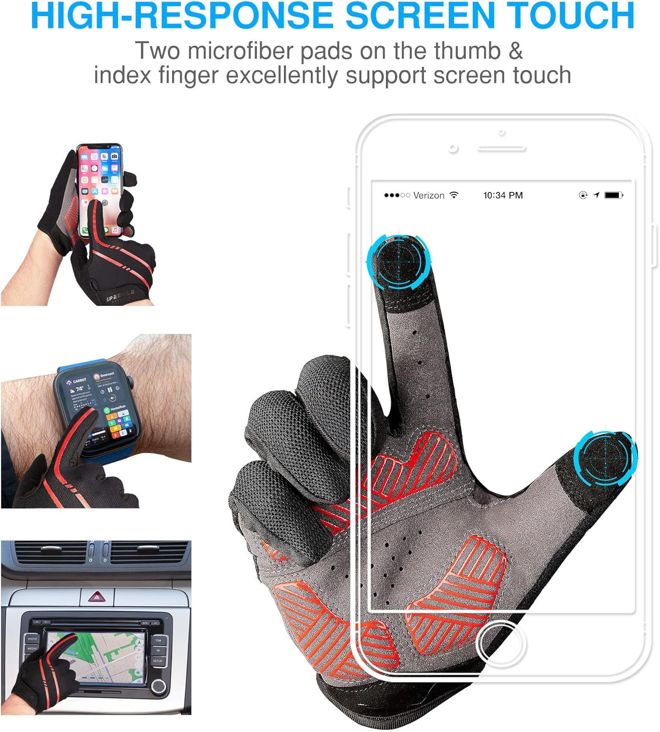 Speecle Full Finger Cycling Gloves - Reinforced Bike Gloves for Men/Women - Breathable Road Mountain Biking Gloves - Touch Screen & Anti-Slip Motorcycle Gloves for Riding, Hiking, Climbing, Red, M : Clothing, Shoes & Jewelry