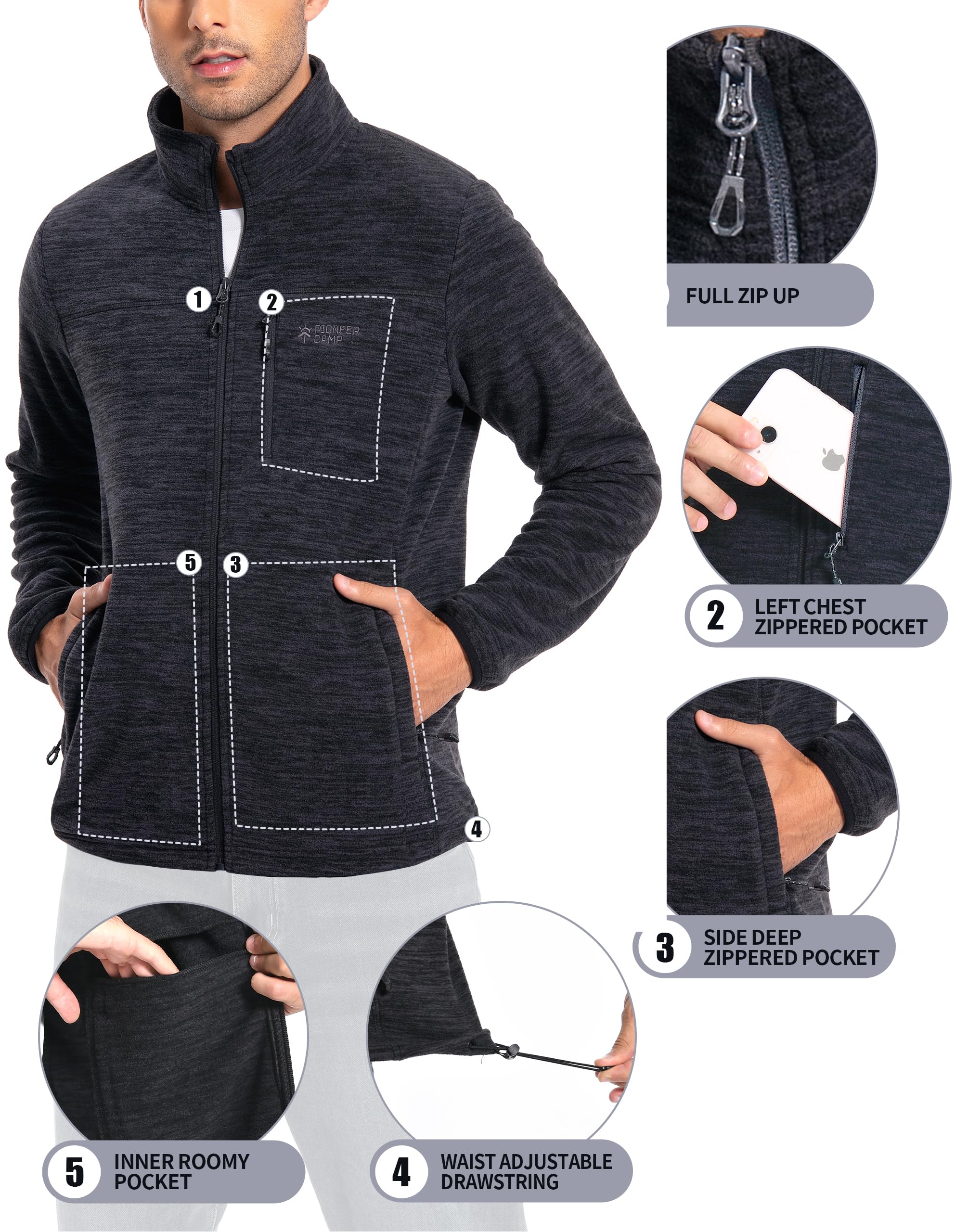Pioneer Camp Herren Fleecejacke Full Zip Outdoor Polar Leicht Winddicht Jacke mit Reißverschluss