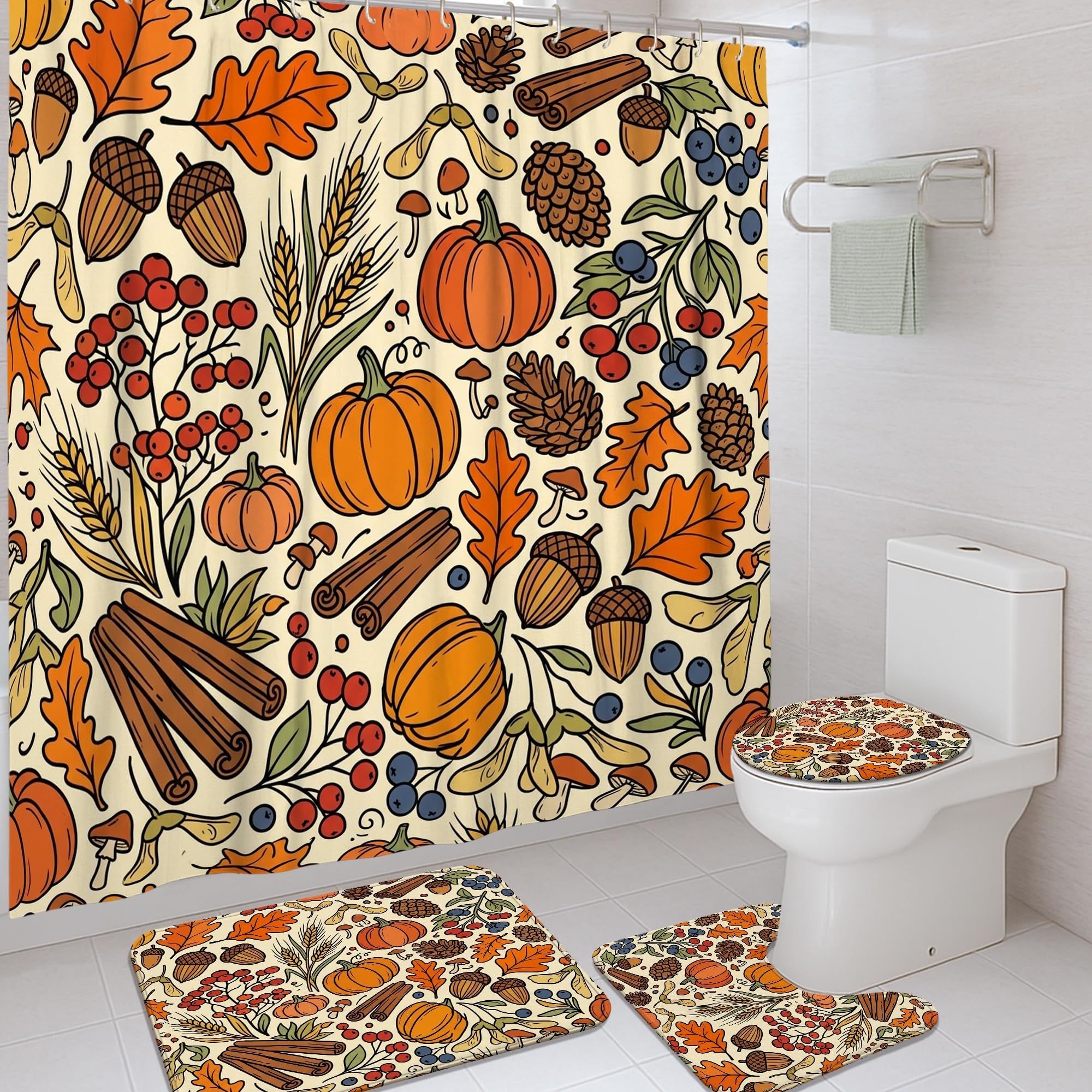 Ensemble rideau de douche orange automne pour un rituel de bain réconfortant