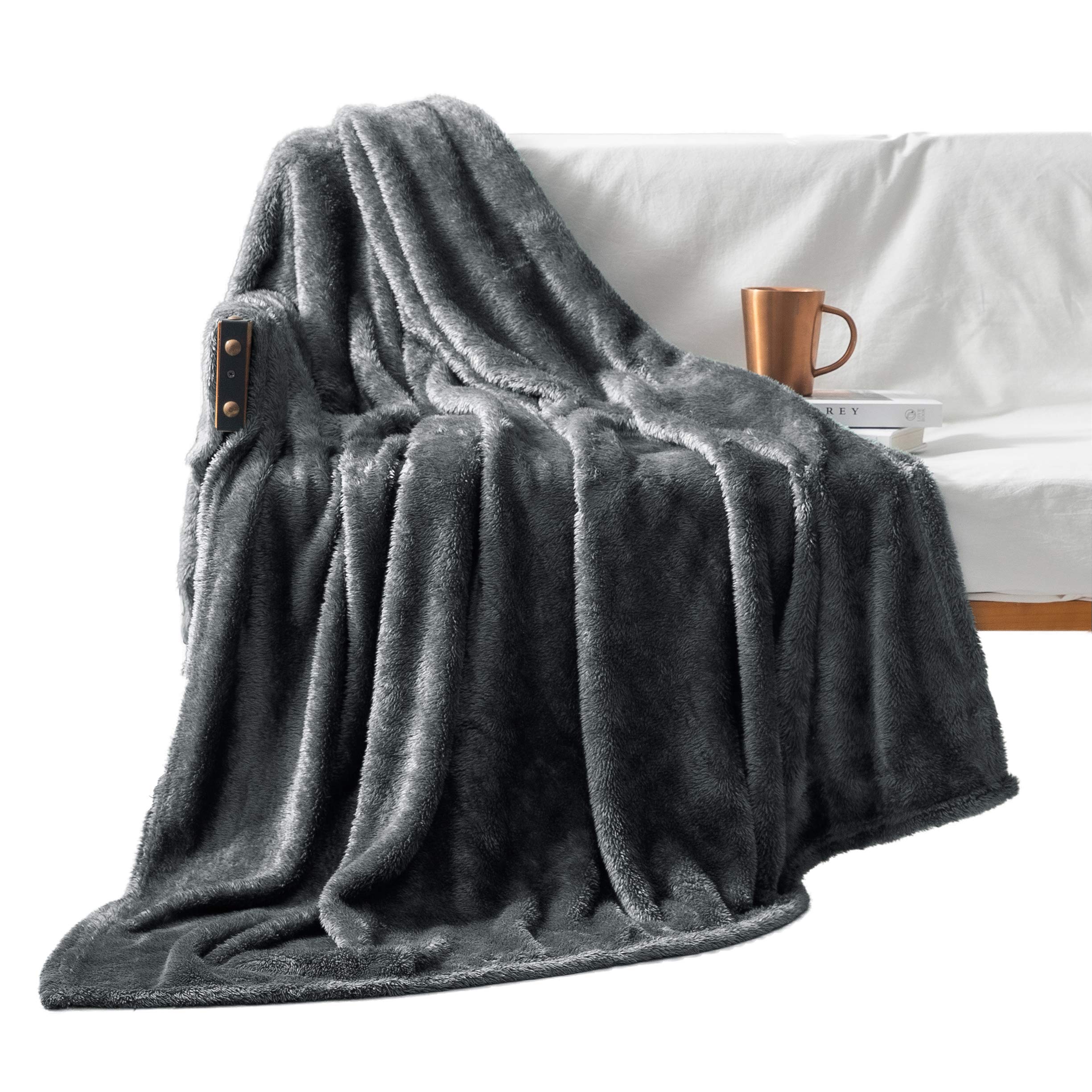 Exclusivo Mezcla Plush Fuzzy Fleece Throw Blanket Extra Large, Super Soft, Fluffy and Warm Blankets for Couch, Bed, Suitable for All Seasons (50x70 Inches, Dark Grey)OEKO-TEX STANDARD 100