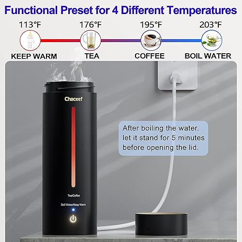 Miniatura 5 de CHACEEF Hervidor eléctrico portátil de 11.8 fl oz y mini olla arrocera de control inteligente de 1.2L