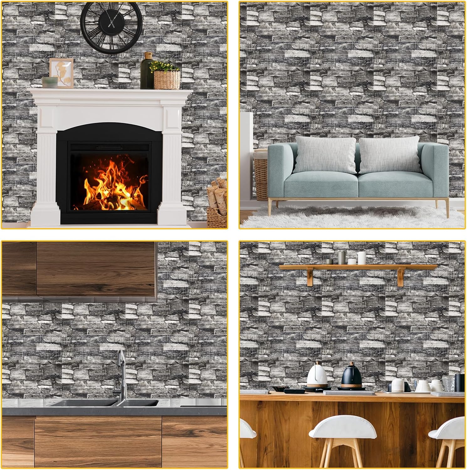 uxcell 3D Wall Panels Peel and Stick, 30PCS Foam Brick Wallpaper for Bedroom Faux Stone Wall Panel Self-Adhesive Wallpaper (Gray Brick)