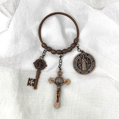 Miniatura 2 de San Benito con crucifijo y dije para puerta  Bendiciones y protección para el hogar (plata)