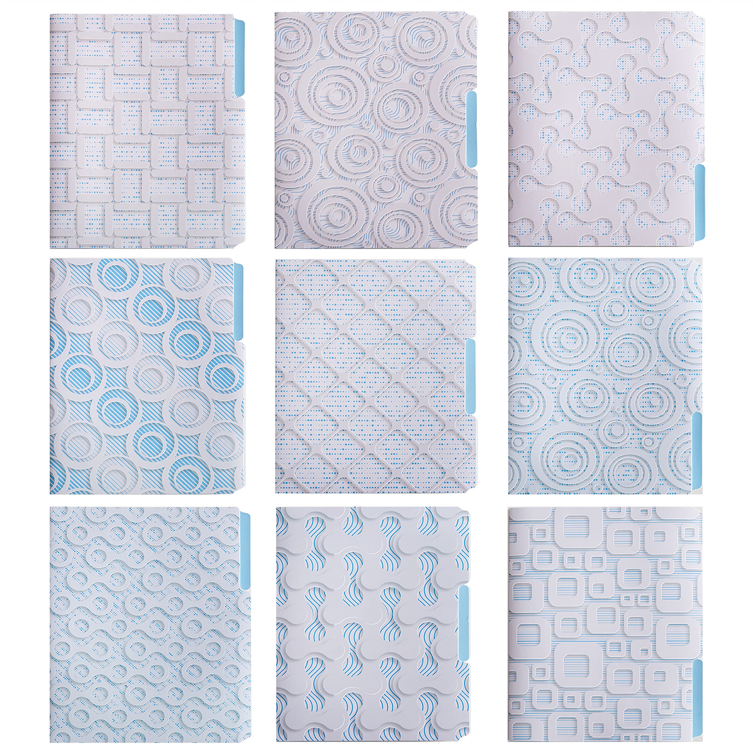 SamicCute File Folders - 9 x 11.5 inch Letter Size File Folders - Geometrical Design Decorative File Folders - 350gsm Paper Folders Pack of 9 (3D)