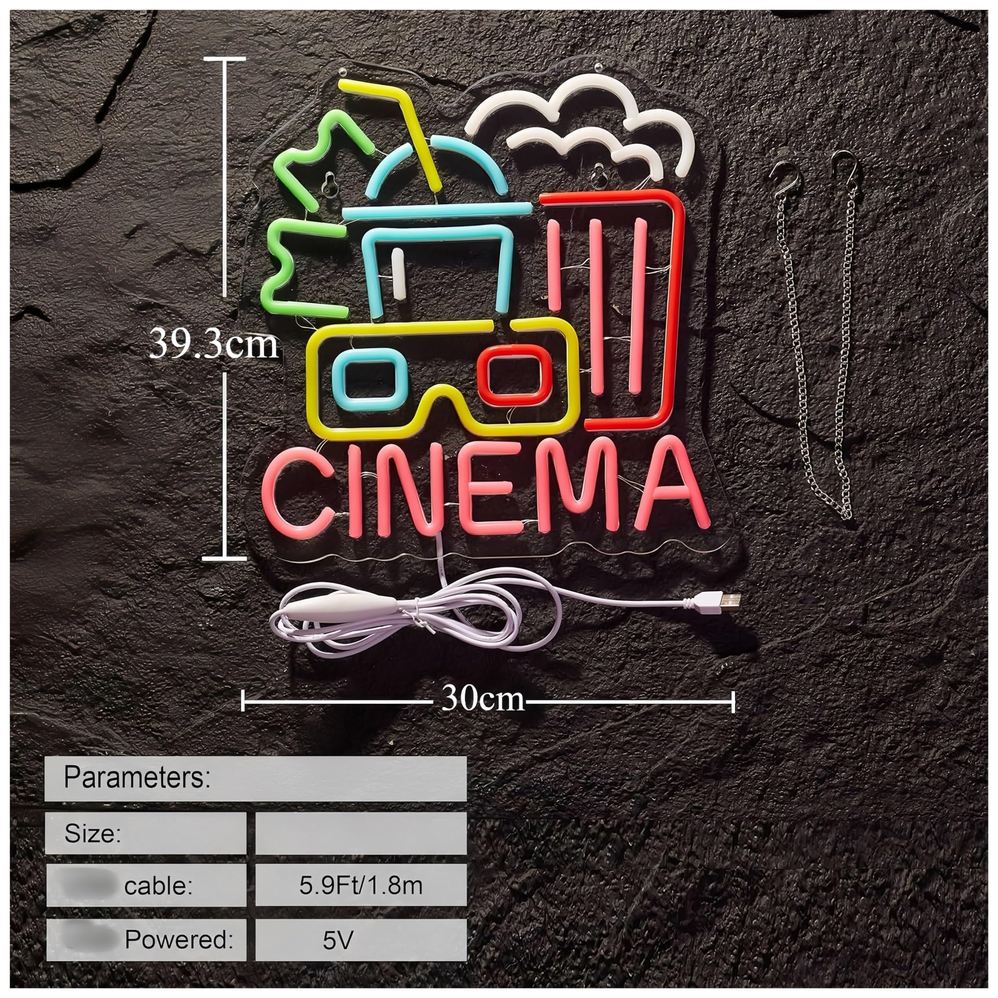 Luce al neon Decorazione da parete con luce dimmerabile per insegna al neon del cinema per feste di compleanno in camera