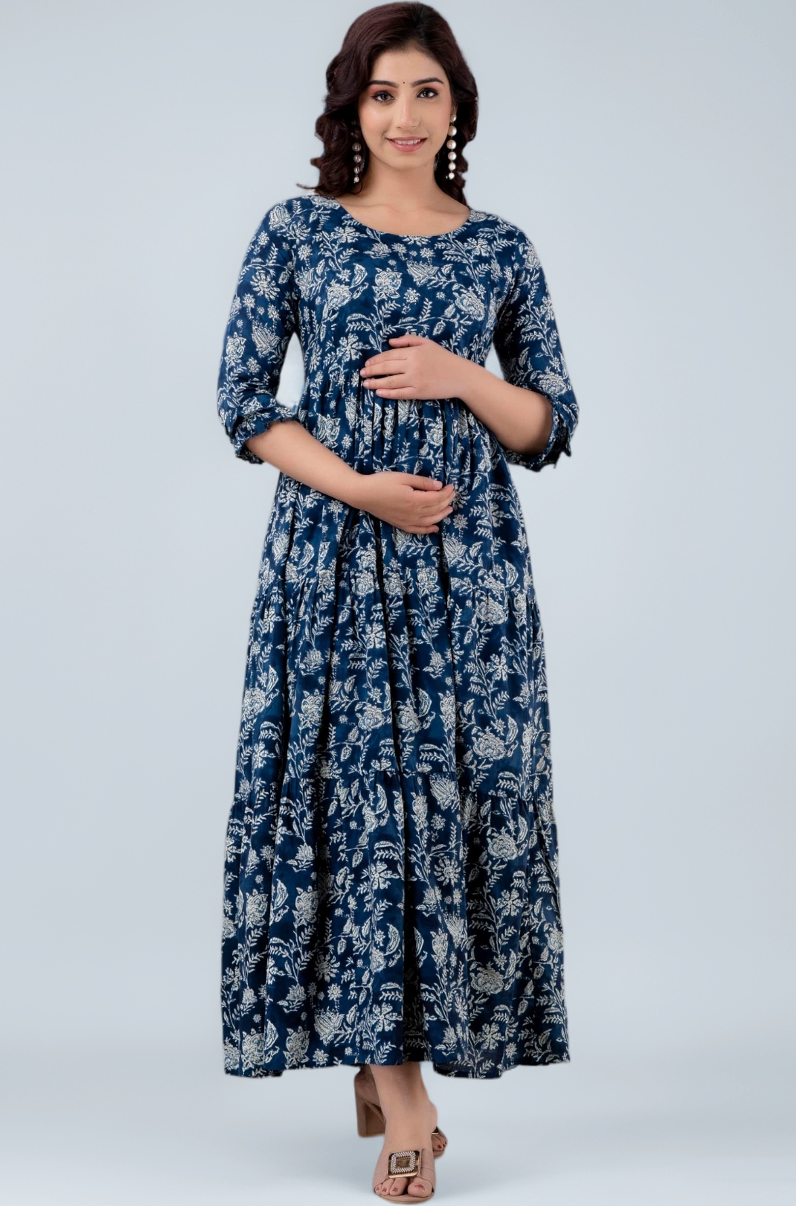 HENAL Women's Cotton Maternity Dress Pregnancy Casual Long Sleeve Dual Zipped for Feeding Nursing Maternity Comfort Dress Kurti